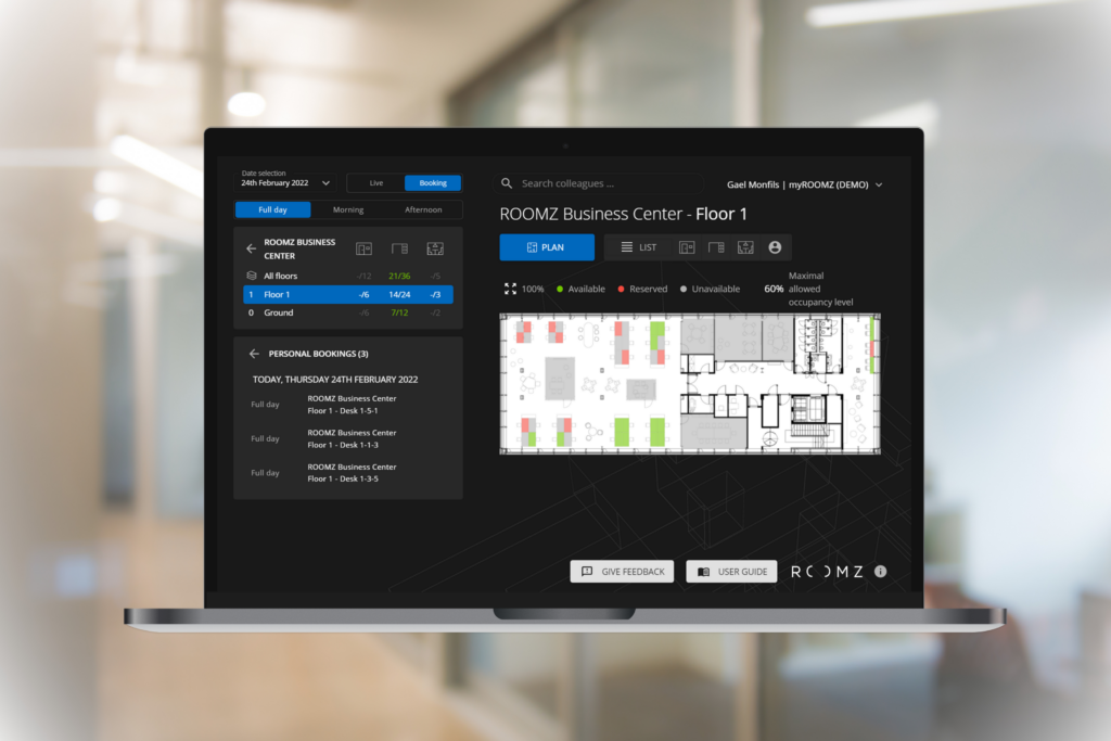 myROOMZ interactive floor plan for booking available workspaces